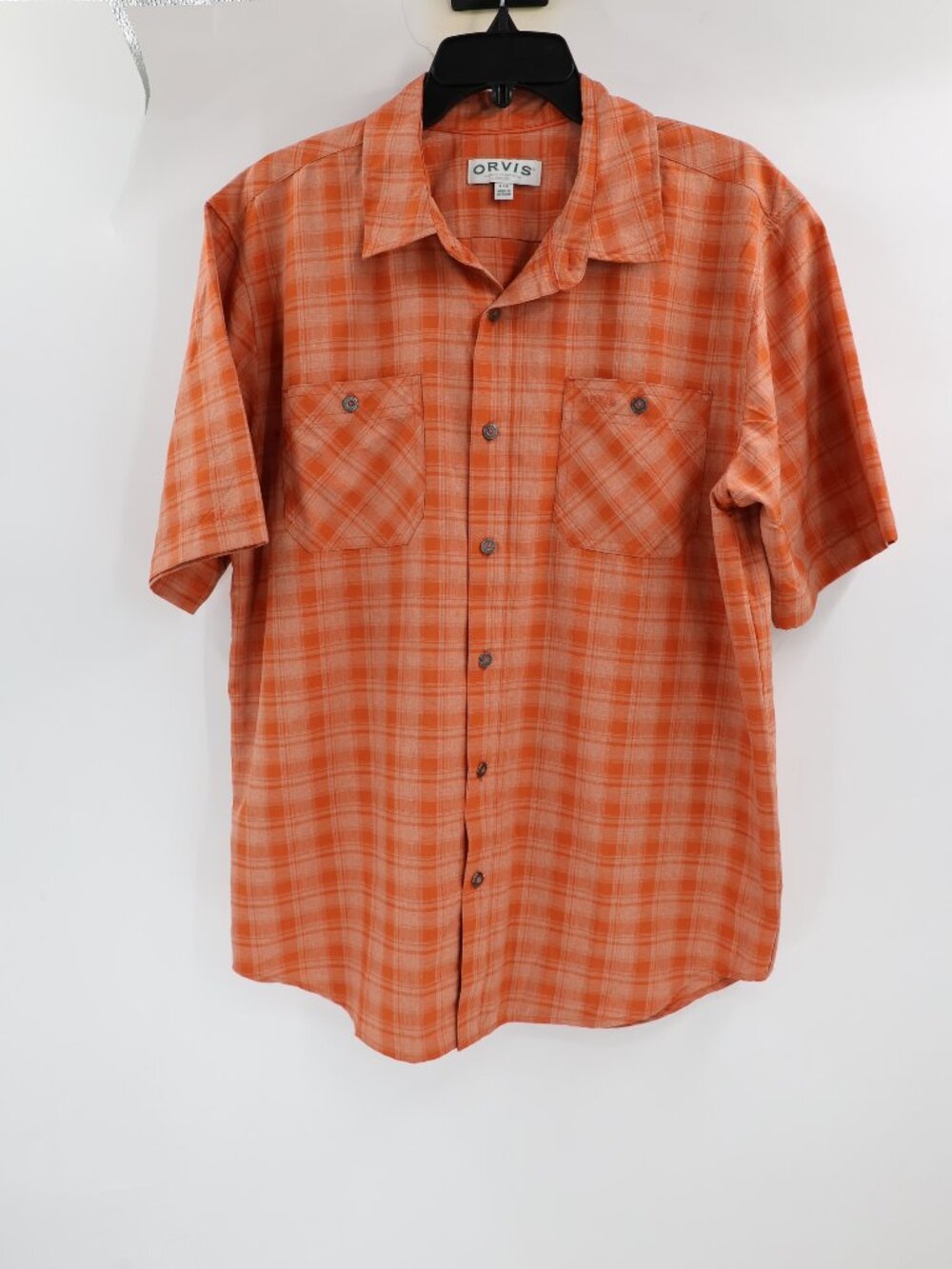 Orvis Shirt Men large Short Sleeve tech Button Up Plaid Performance Outdoor vent